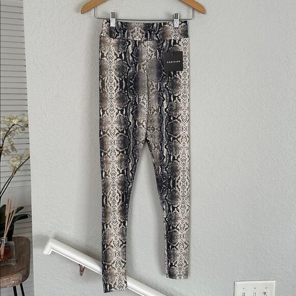Parisian Pants - NEW Parisian Black Cream Snakeskin Leggings Y2K Boss Siren Size Small